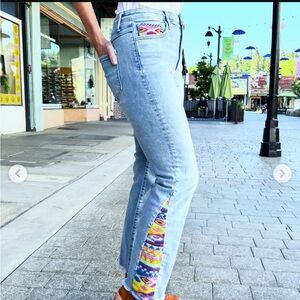 Driftwood Clara Ankle Embroidered Aztec Jeans Bootcut Frayed Hem